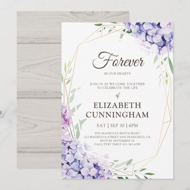Celebration of Life Floral Flower Geometric Woodsy Invitation (Front/Back)