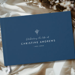 Celebration of Life Floral Memorial Blue Guest Book