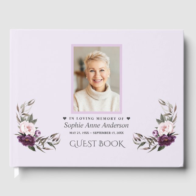 Celebration of Life Floral Photo Funeral Memorial Guest Book (Front)
