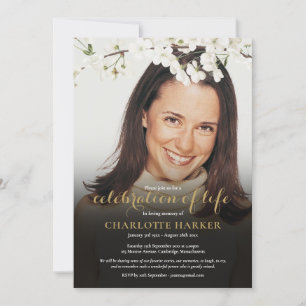 Celebration of Life Floral White Blossom Photo Invitation