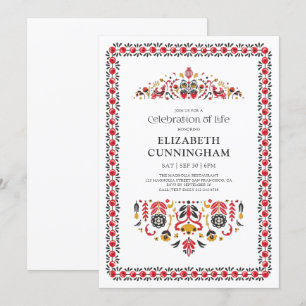 Celebration of Life Folk Art Foliage Botanical Invitation