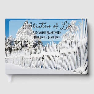 Celebration Of Life Fresh Winter Snow Ski Fence Guest Book