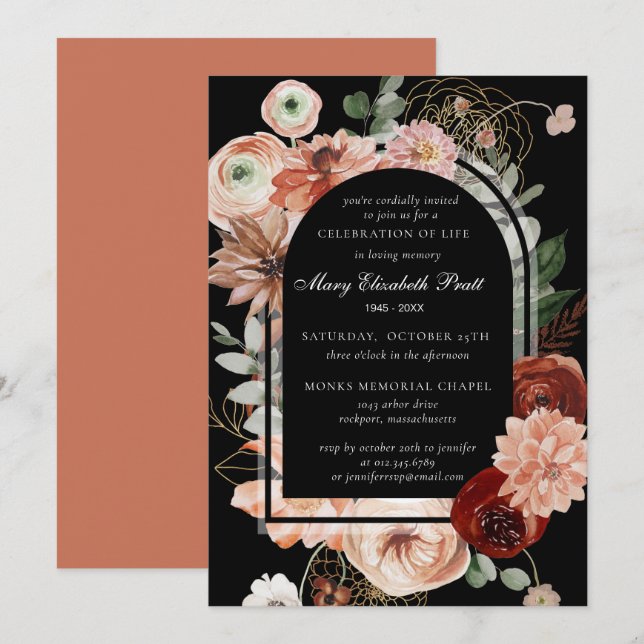 Celebration of Life Funeral Blush Pink Terracotta Invitation (Front/Back)