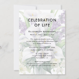 Celebration of Life Funeral Calla Lily Floral Invitation