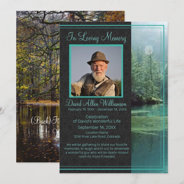 "Celebration of Life" Funeral for Outdoors Man Invitation (Front/Back)