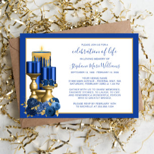 Celebration of Life Funeral Memorial Blue Candle Invitation