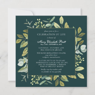 Celebration of Life Funeral Memorial Botanical Inv Invitation