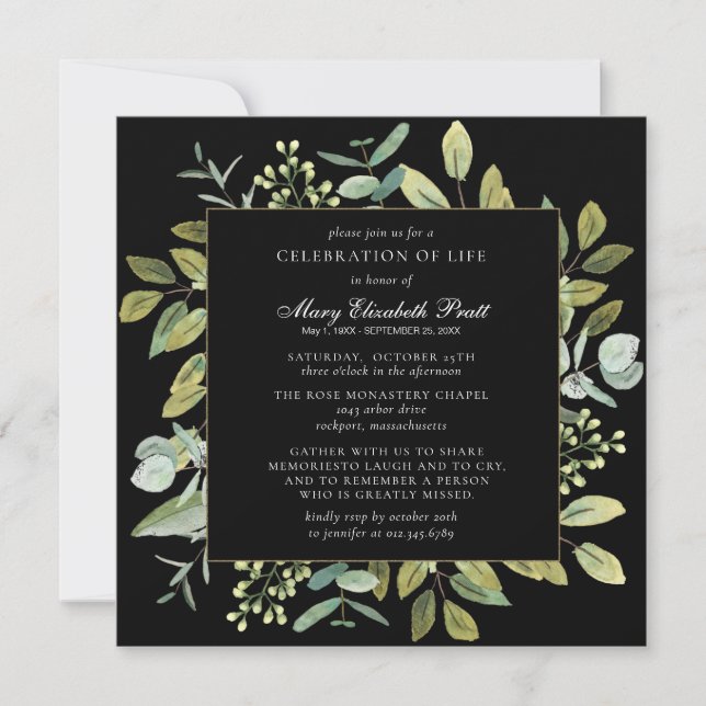 Celebration of Life Funeral Memorial Botanical  Invitation (Front)