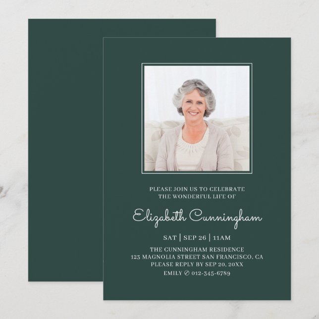 Celebration of Life Funeral Memorial Classic Photo Invitation (Front/Back)