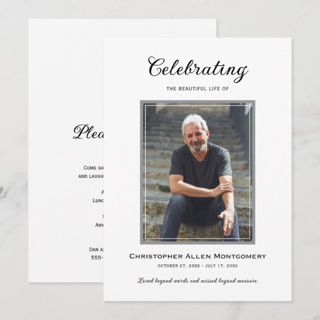 Celebration of Life Funeral Memorial Invitation (Front/Back)