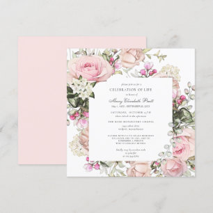 Celebration of Life Funeral Memorial Pink Floral I Invitation