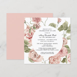 Celebration of Life Funeral Memorial Pink Floral I Invitation
