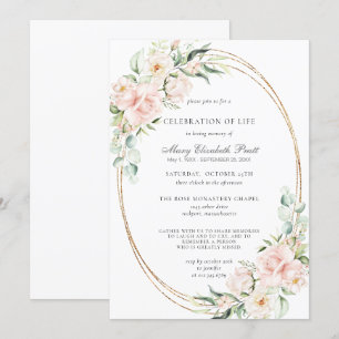 Celebration of Life Funeral Memorial Pink Floral Invitation