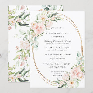 Celebration of Life Funeral Memorial Pink Floral Invitation