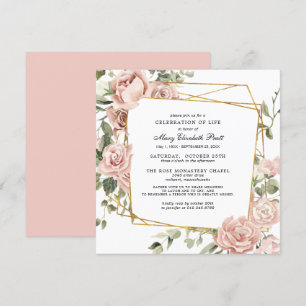 Celebration of Life Funeral Memorial Pink Floral Invitation