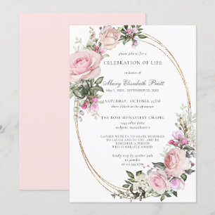 Celebration of Life Funeral Memorial Pink Floral Invitation
