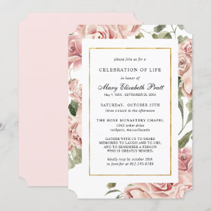 Celebration of Life Funeral Memorial Pink Floral Invitation