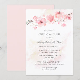 Celebration of Life Funeral Memorial Pink Floral Invitation