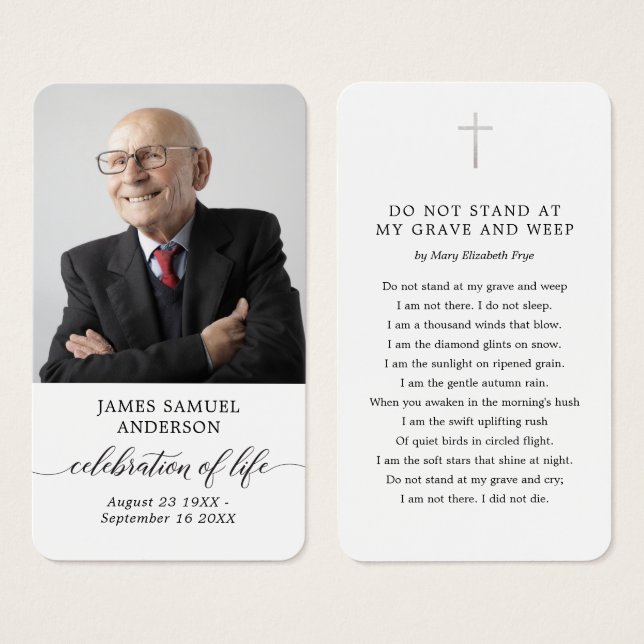 Celebration of Life Funeral Memorial Poem Card (Front & Back)