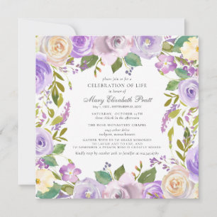 Celebration of Life Funeral Memorial Purple Floral Invitation