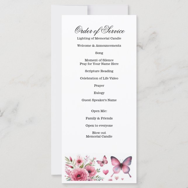 Celebration of Life, Funeral, Memorial Service  (Front)