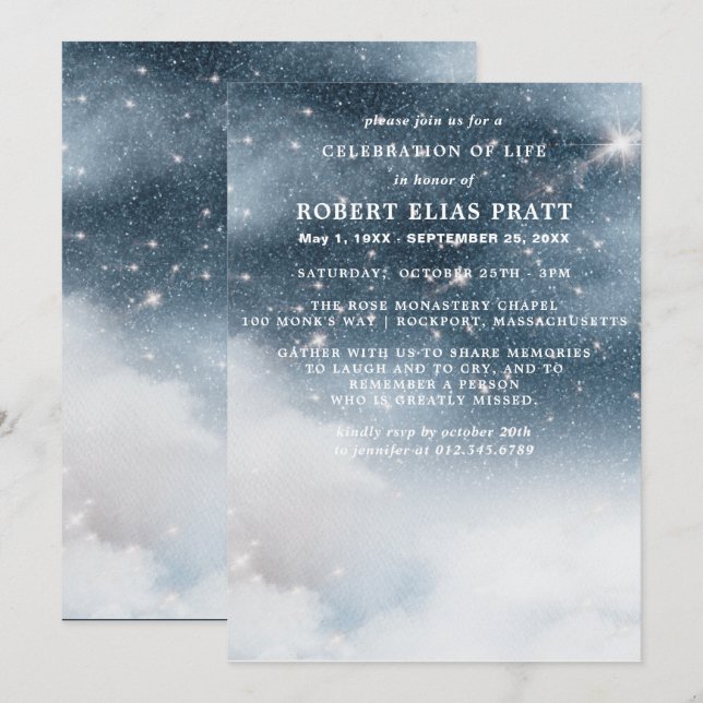 Celebration of Life Funeral Memorial Starry Sky Invitation (Front/Back)