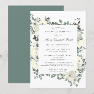Celebration of Life Funeral Memorial White Floral Invitation