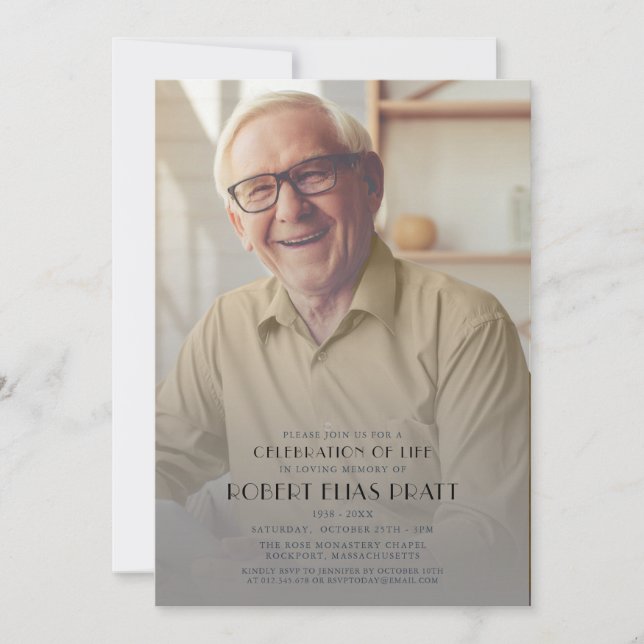 Celebration of Life Funeral Personalised Photo Invitation (Front)