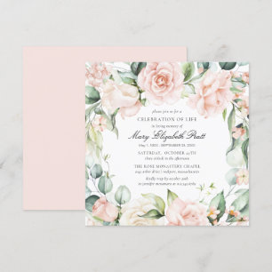 Celebration of Life Funeral Photo Pink Rose Floral Invitation