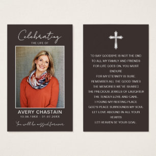 Celebration Of Life Funeral Photo Prayer Cards