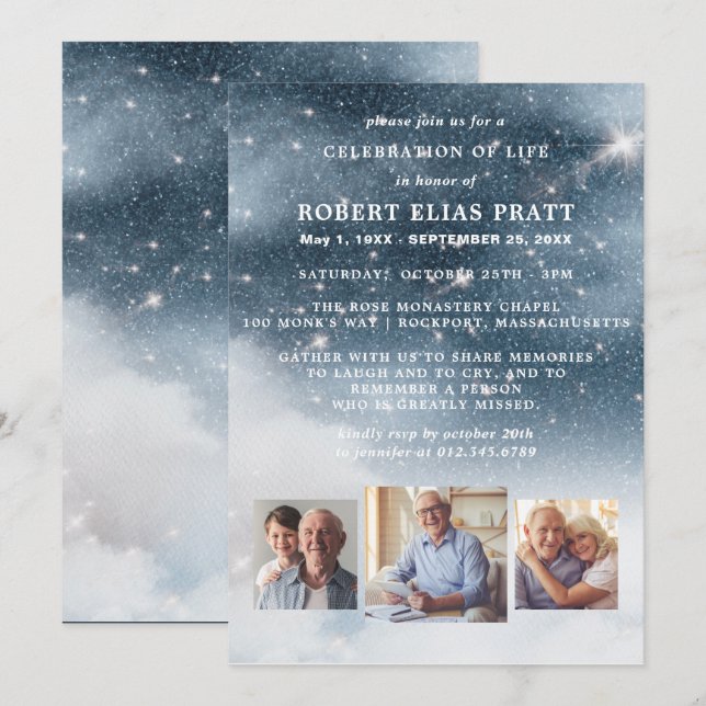 Celebration of Life Funeral Photo Starry Sky Invitation (Front/Back)