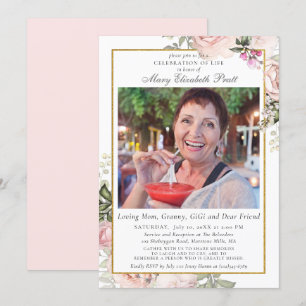 Celebration of Life Funeral Pink Floral Photo  Invitation