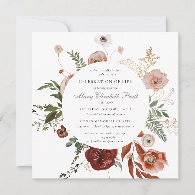 Celebration of Life Funeral Pink Terracotta Photo Invitation (Front)