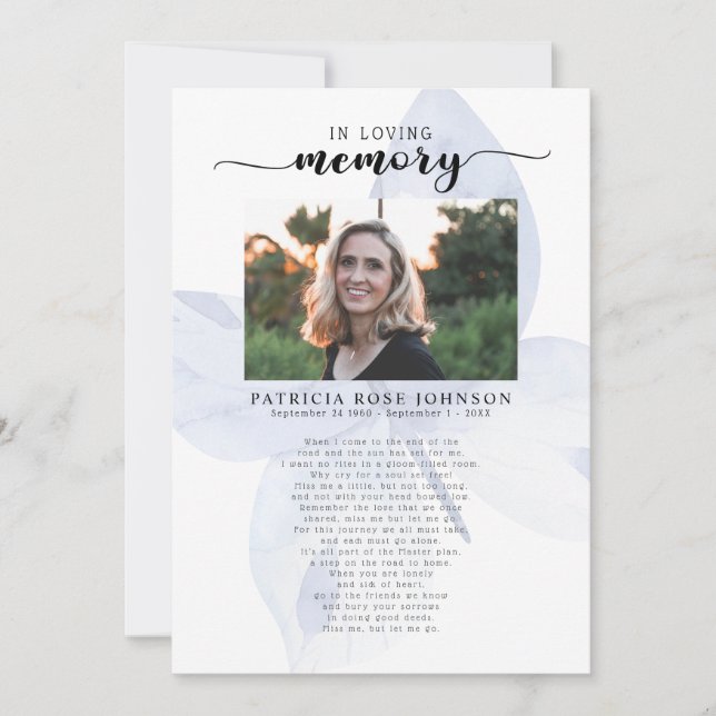 Celebration of Life Funeral Poem Card (Front)