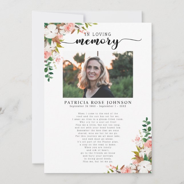 Celebration of Life Funeral Poem Card (Front)