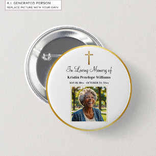 Celebration Of Life Gold Cross Photo Funeral 6 Cm Round Badge