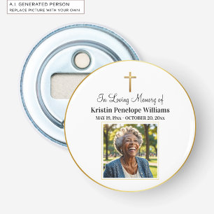 Celebration Of Life Gold Cross Photo Funeral Bottle Opener