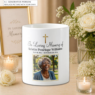 Celebration Of Life Gold Cross Photo Funeral Coffee Mug