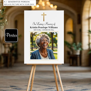 Celebration Of Life Gold Cross Photo Funeral Poster