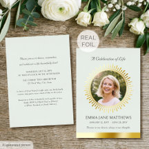 Celebration of Life Gold Foil Green Funeral