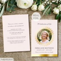 Celebration of Life Gold Foil Pink Funeral