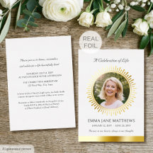 Celebration of Life Gold Foil White Funeral