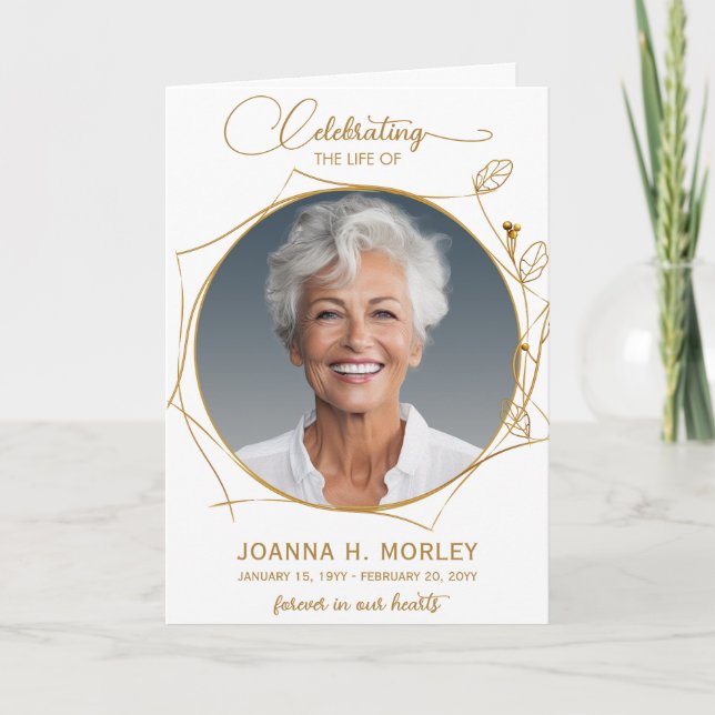 Celebration of Life Gold Photo Funeral Program Invitation (Front)