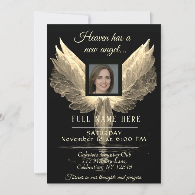 Celebration of Life - Gold Photo Memorial Invitation (Front)