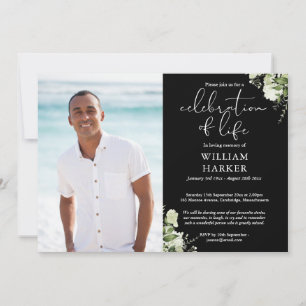 Celebration of Life Greenery Floral Funeral Photo Invitation