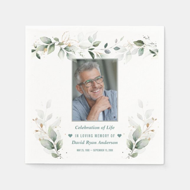 Celebration of Life Greenery Man Photo Memorial    Napkin (Front)