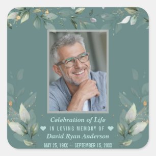 Celebration of Life Greenery Man Photo Memorial    Square Sticker