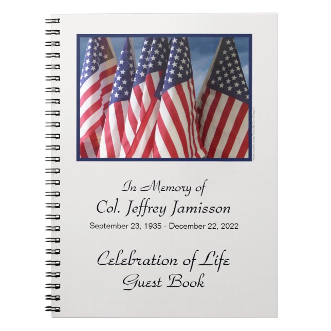 Celebration of Life Guest Book, American Flags Notebook (Front)