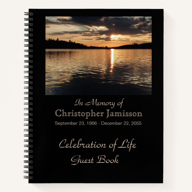 Celebration of Life Guest Book, Sunset at Lake Notebook (Front)