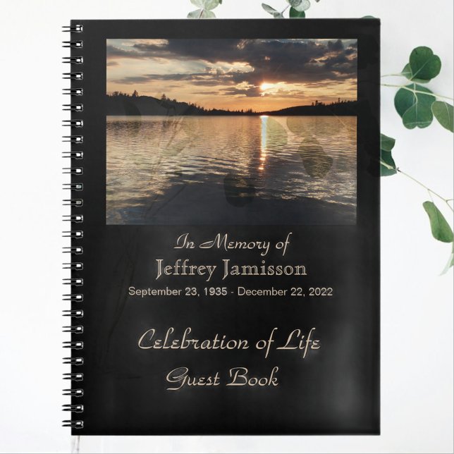 Celebration of Life Guest Book, Sunset Lake Spiral Notebook (Creator Uploaded)